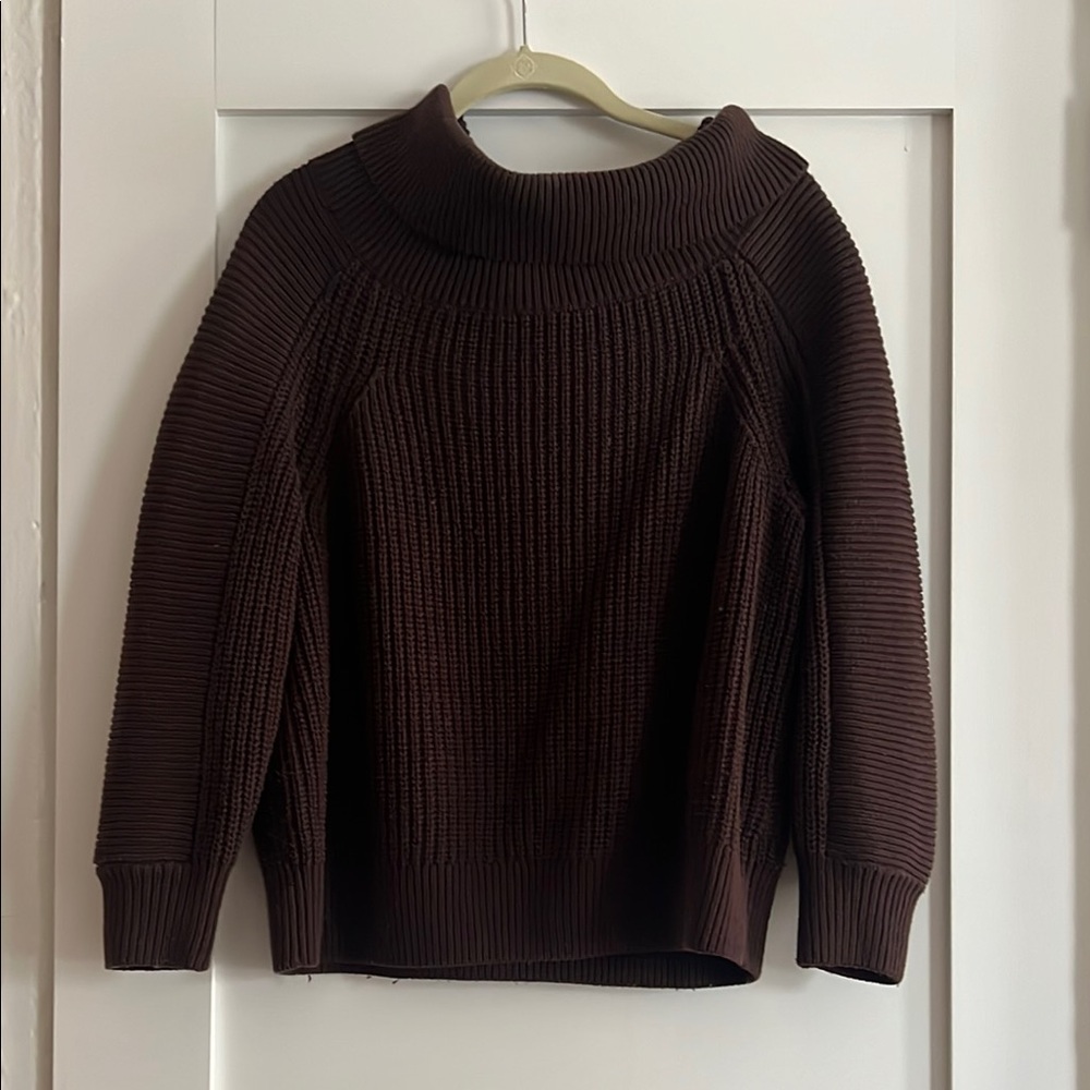Rich Brown Chunky Knit Cowl Neck Sweater